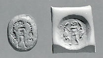 Stamp seal (ovoid) with three-figure contest scene
, Limestone, Syro-Anatolian-Levantine