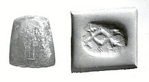 Stamp seal (octagonal pyramid) with animals and divine symbols
, Banded neutral Chalcedony (Quartz), Assyro-Babylonian