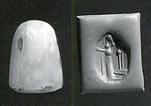 Stamp seal (octagonal pyramid) with cultic scene
, Flawed neutral Chalcedony (Quartz), Assyro-Babylonian