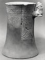 Vase with a handle in the form of a human-headed bull protome, Faience, Elamite