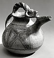 Spouted jar with geometric decoration, Ceramic, paint, Iran