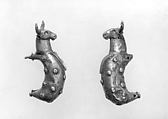 Crescent-shaped attachments with bulls' heads, Gold, Iran