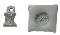 Stamp seal (bell-shaped with loop handle) with monster
, Copper/bronze alloy, Urartian