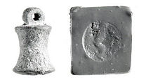 Stamp seal (bell-shaped with loop handle) with monster
, Copper/bronze alloy, Urartian