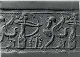 Cylinder seal with hunting scene
, Faience, Assyrian