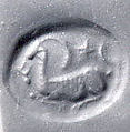 Stamp seal (scaraboid) with animal and divine symbols
, Stone, black, Assyrian
