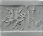 Cylinder seal with animals and divine symbols
, Mottled orange and brown Limestone, Elamite