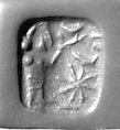Stamp seal (octagonal pyramid) with cultic scene
, Banded neutral Chalcedony (Quartz), Assyrian