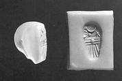 Stamp seal (duck-shaped) with divine symbols
, Banded neutral Chalcedony (Quartz), Assyrian