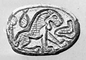 Scarab seal: lion and snake, Steatite, white