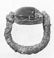 Scarab seal ring, Jasper, green with gold mount and copper alloy ring