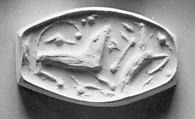 Truncated amygdaloid (rhomboid ?) seal, Marble, white with pink and black veins