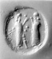 Stamp seal (scaraboid) with cultic scene
, Banded neutral Chalcedony (Quartz), Assyro-Babylonian