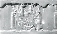 Cylinder seal, Jasper breccia (red and gray mottled), Babylonian