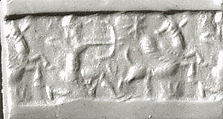 Cylinder seal with hunting scene
, Neutral Chalcedony (Quartz), Assyro-Babylonian