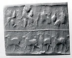 Cylinder seal, Sandstone (?), Sumerian