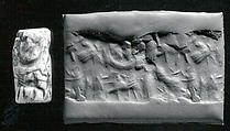 Cylinder seal, Limestone (?), Sumerian