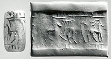 Cylinder seal with animals
, Variegated neutral and white Chalcedony (Quartz), Elamite