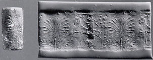 Cylinder seal with animal and divine symbols, Egyptian Blue, Assyrian