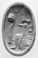 Stamp seal (grooved oval base with ribbed handle) with cultic scene
, Neutral Chalcedony (Quartz), Assyro-Babylonian
