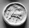 Stamp seal (bifacial disk) with animals and divine symbols
, Black Serpentinite, Assyrian