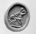 Stamp seal (scarab) with two-figure contest scene
, Greenstone, Assyro-Babylonian