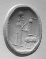 Stamp seal (octagonal pyramid) with cultic scene
, Veined neutral Chalcedony (Quartz), Assyro-Babylonian