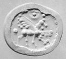 Stamp seal (scaraboid) with monster and divine symbols
, Veined and mottled neutral Chalcedony (Quartz), Assyro-Babylonian