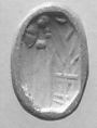 Stamp seal (octagonal pyramid) with cultic scene
, Flawed neutral Chalcedony (Quartz), Assyro-Babylonian