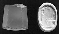 Stamp seal (octagonal pyramid) with cultic scene
, Banded blue Chalcedony (Quartz), Assyro-Babylonian