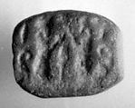 Stamp seal (octagonal pyramid) with cultic scene
, Limestone, yellow, Assyrian
