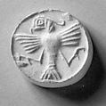 Stamp seal and modern impression: birds of prey, one subduing caprids, Steatite, light brown, Old Assyrian Trading Colony