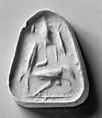Stamp seal (rounded triangular base with loop handle) with anthropomorphic figure and animals
, Steatite, black, Syro-Anatolian
