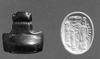 Stamp seal (oval base with hammer handle) with cultic scene
, Black Limestone, Assyrian