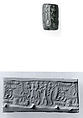 Cylinder seal and modern impression: two humans and two animals, Chlorite, Old Assyrian Trading Colony