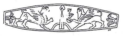 Seal ring and modern impression: two sphinxes flanking a tree, Silver, Iran