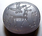 Stamp seal (scaraboid) with animal and divine symbols
, Flawed neutral Chalcedony (Quartz), Assyrian