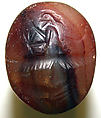 Stamp seal (oval conoid) with deity
, Red and neutral Agate (Quartz), Assyrian or Achaemenid