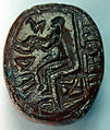 Stamp seal (ovoid) with deity (?)
, Steatite, Canaanite (?)