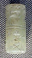 Cylinder seal and modern impression: banquet scene with seated figures drinking a liquid through straws, Gypsum alabaster, Sumerian