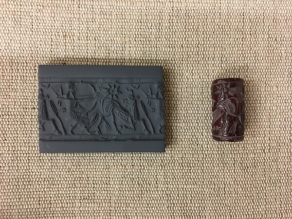 Cylinder seal with hunting scene by an unrecorded maker, The Metropolitan Museum of Art