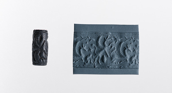 Cylinder seal and modern impression: winged griffin attacking seated winged bull by an unrecorded maker, The Metropolitan Museum of Art