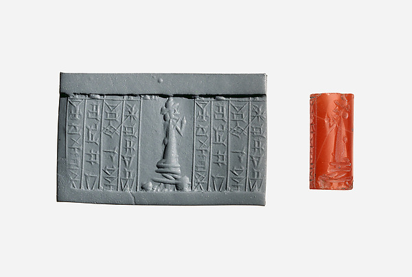 Cylinder seal and modern impression: suppliant goddess by an unrecorded maker, The Metropolitan Museum of Art