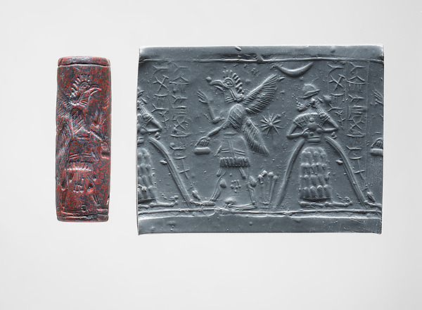 Cylinder seal and modern impression: god with flowing vase; griffin demon by an unrecorded maker, The Metropolitan Museum of Art