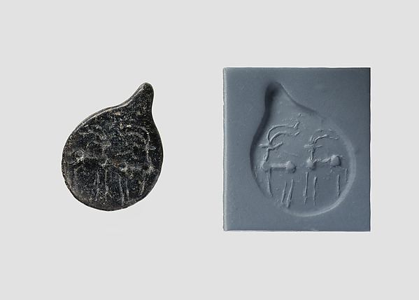 Drop-shaped (tanged) pendant seal and modern impression: quadrupeds by an unrecorded maker, The Metropolitan Museum of Art