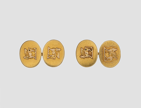 Cufflinks with Assyrian human-headed winged bulls by an unrecorded maker, The Metropolitan Museum of Art
