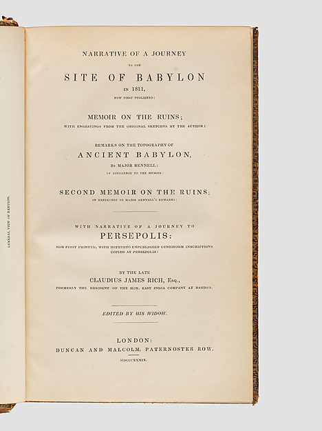 Narrative of a Journey to the Site of Babylon in 1811... Edited by His Widow by an unrecorded maker, The Metropolitan Museum of Art