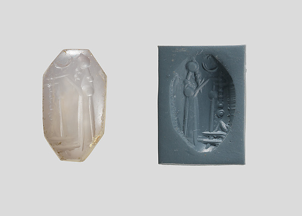Stamp seal (octagonal pyramid) with cultic scene by an unrecorded maker, The Metropolitan Museum of Art