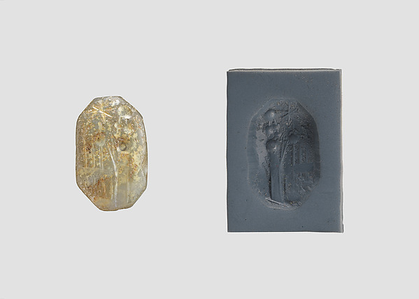 Stamp seal (octagonal pyramid) with cultic scene by an unrecorded maker, The Metropolitan Museum of Art