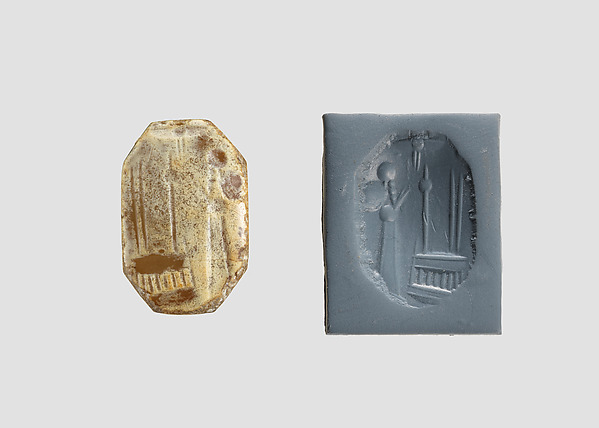 Stamp seal (octagonal pyramid) with cultic scene by an unrecorded maker, The Metropolitan Museum of Art
